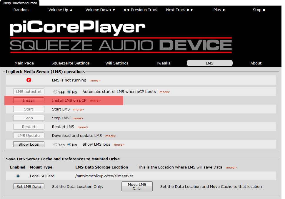 Install LMS on piCorePlayer
