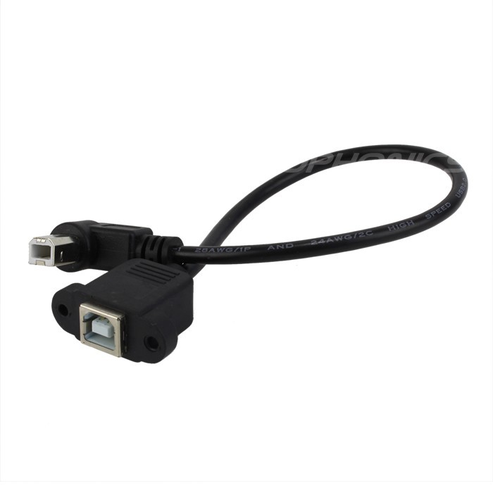 Angled 90° Panel mount USB-B male to USB-B female 30cm