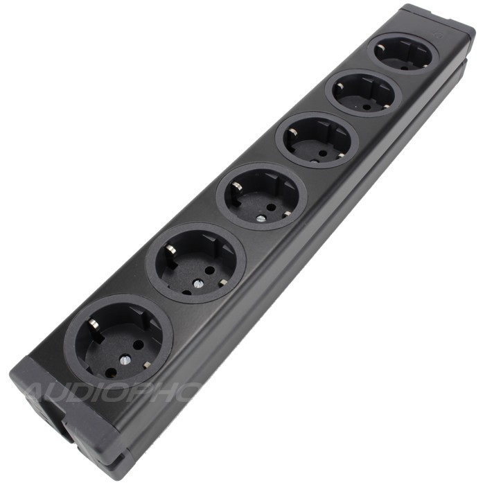 Multiprise 6 Ports Schuko Qualité Professionnelle Aluminium Noir (A câbler)