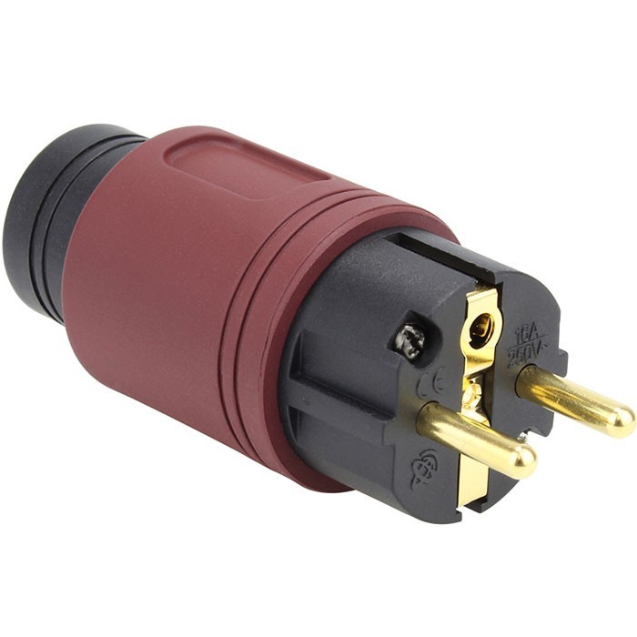 ELECAUDIO RS-34GW Connecteur Secteur Schuko Type E/F Plaqué Argent / Or 24K Ø16.5mm Bordeaux