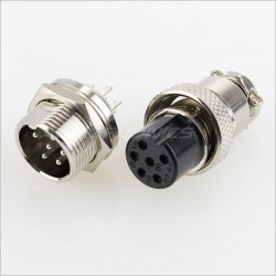 Snap-fit GX16 plug 6 pin Silver plated 300V 5A Ø 7mm