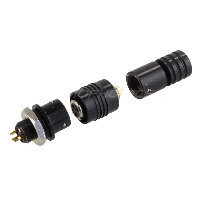 Snap-fit XS6 G plug Gold plated 3 pin 250V 3A Black Ø4mm