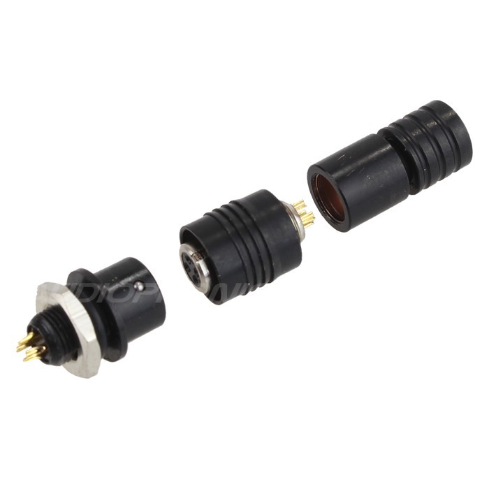 Snap-fit XS6 G plug Gold plated 4 pin 250V 3A Black Ø4mm