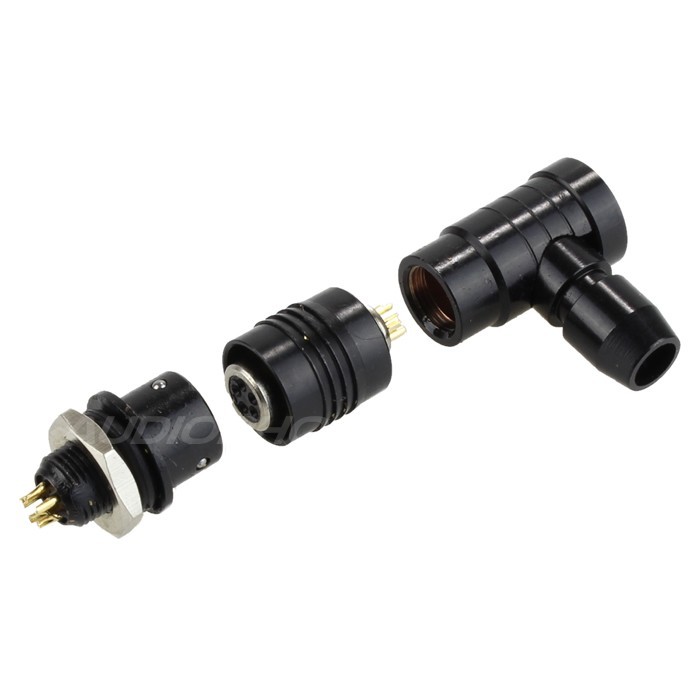 Connecteur aviation XS6 G 90° verouillable 5 pôles plaqué Or 250V 3A Noir Ø4mm