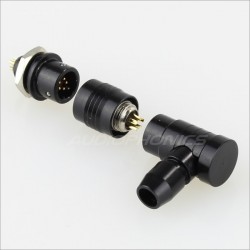 Connecteur aviation XS6 G 90° verouillable 5 pôles plaqué Or 250V 3A Noir Ø 4mm