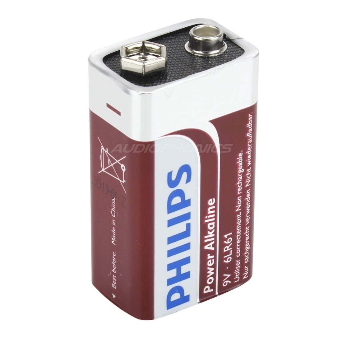 Philips Power Alkaline Battery 6LR61 9V (Unit) - Audiophonics