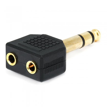 Gold plated splitter adaptor Jack 3.5mm male to 2x Jack 6.35mm female stereo