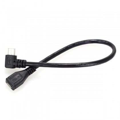 Câble Micro USB-B Femelle / Micro USB-B Mâle coudé Double blindage 25cm