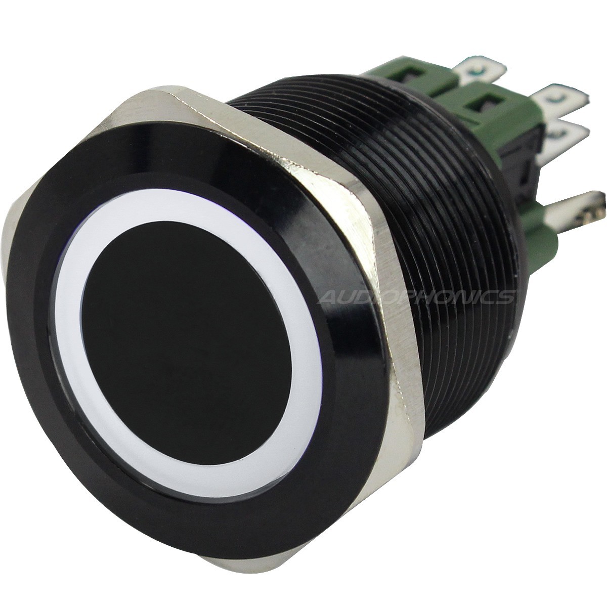 Aluminium Switch with White Light Circle 2NO2NC 250V 5A Ø25mm Black