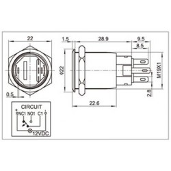 Bouton Poussoir Inox avec Cercle Lumineux Blanc 250V 5A Ø19mm Argent