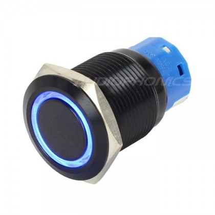 Push Button Anodized Aluminium with Blue Light Circle 250V 5A Ø19mm Black
