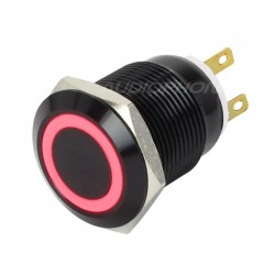 Anodized Aluminum Push Button with Red Light Circle 1NO1NC 250V 5A Ø19mm Black