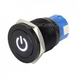 Anodized Aluminium Push Button with White Light Power Symbol 1NO1NC 250V 5A Ø19mm Black