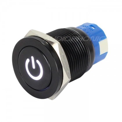 Push Button Anodized Aluminium with White Light Power Symbol 250V 5A Ø19mm Noir