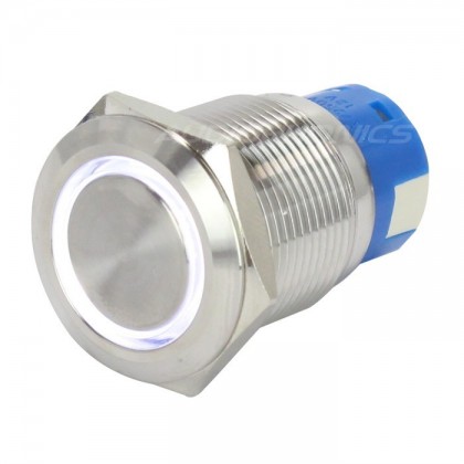 Push Button Stainless Steel with White Light Circle 250V 5A Ø19mm Silver
