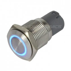 Stainless Steel Push Button with Blue Light Circle 1NO1NC 250V 3A Ø16mm Silver