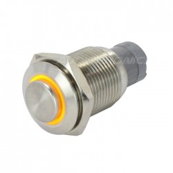 Stainless Steel Push Button with Yellow Light Circle 1NO1NC 250V 3A Ø16mm Silver
