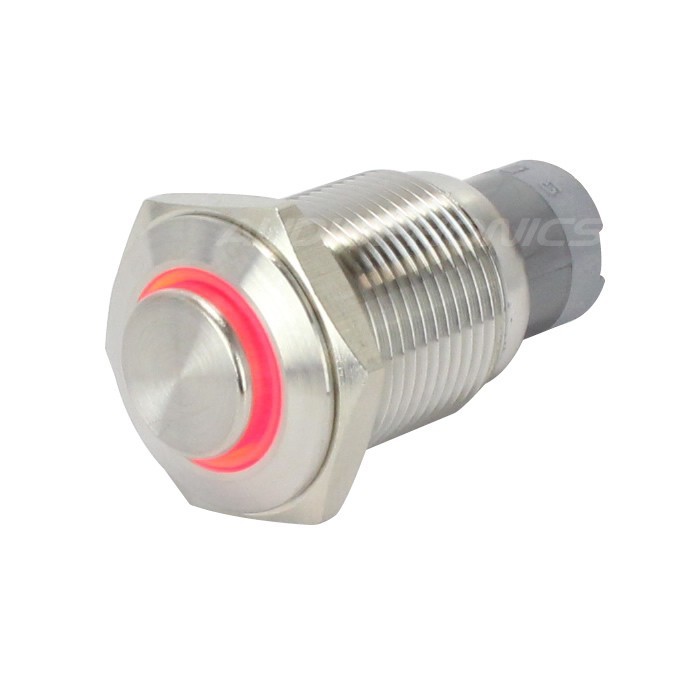Stainless Steel Push Button with Red Light Circle 1NO1NC 250V 3A Ø16mm Silver