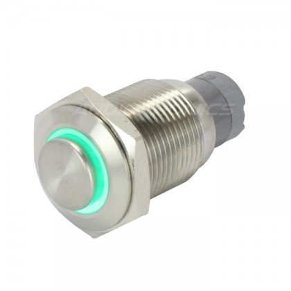 Pushbutton metal green ring 250V 3A Ø16mm