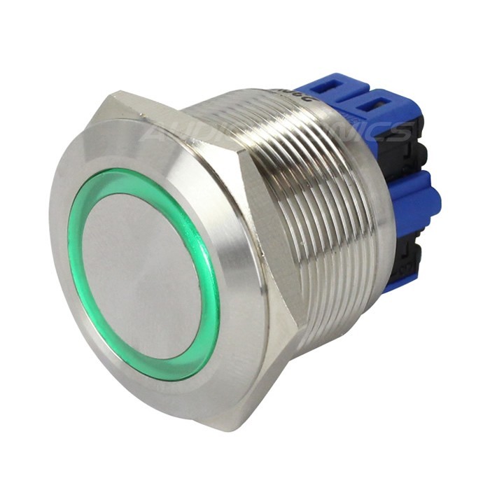 Bouton Poussoir Inox Plat Ø19mm – LED Blanche Cloche – 250V 3A – IP65 Anti-vandalisme – Pour Installation Encastrée
