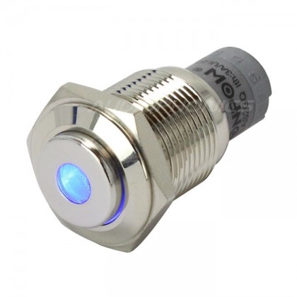 Push Button Stainless Steel with Blue Light Dot 250V 3A Ø16mm Silver