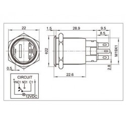 Black Aluminium Switch with white ring 250V 5A Ø19mm