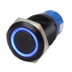 Black Aluminium Switch with blue ring 250V 5A Ø19mm