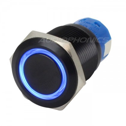 Black Aluminium Switch with blue ring 250V 5A Ø19mm