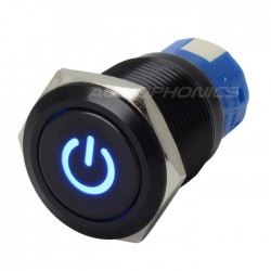 Black Aluminium Switch with blue symbole 250V 5A Ø19mm