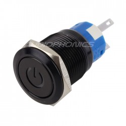 Black Aluminium Switch with blue symbole 250V 5A Ø19mm