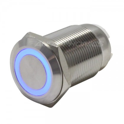 Interrupteur inox argent Cercle lumineux bleu 250V 5A Ø19mm