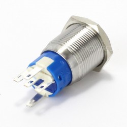 Bistable Inox Switch Blue LED circle 250V 5A Ø19mm