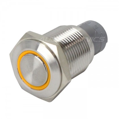 Switch button stainless yellow ring 250V 3A Ø16mm