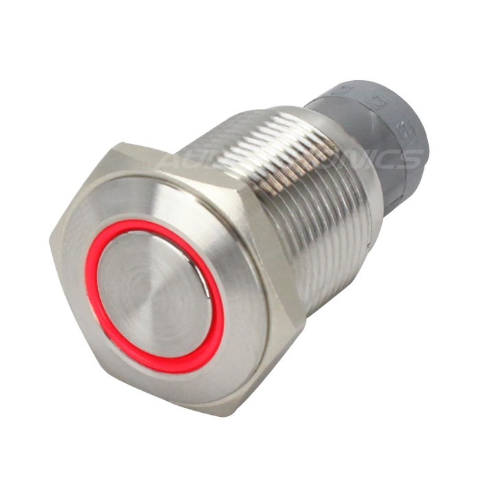 Interrupteur Inox avec Cercle Lumineux Rouge 1NO1NC 250V 3A Ø16mm Argent