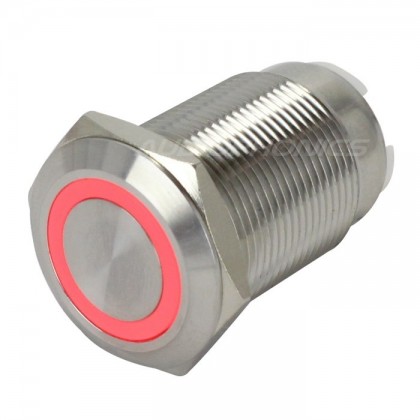 Interrupteur inox argent Cercle lumineux rouge 250V 5A Ø19mm