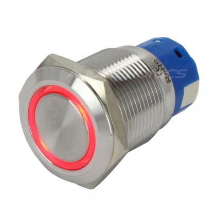 Bistable Inox Switch Red LED circle 250V 5A Ø19mm