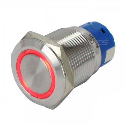 Interrupteur inox argent Cercle lumineux rouge 250V 5A Ø19mm