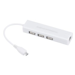 USB Hub 2.0 3 Ports and Ethernet Adapter via Micro USB Type B