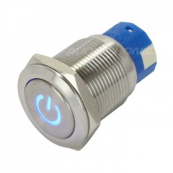 Interrupteur Inox avec Symbole Lumineux Bleu 2NO2NC 250V 5A Ø19mm Argent