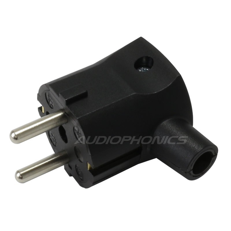 Schuko Type E/F Power Connector Angled 250V 16A Ø9.5mm Black