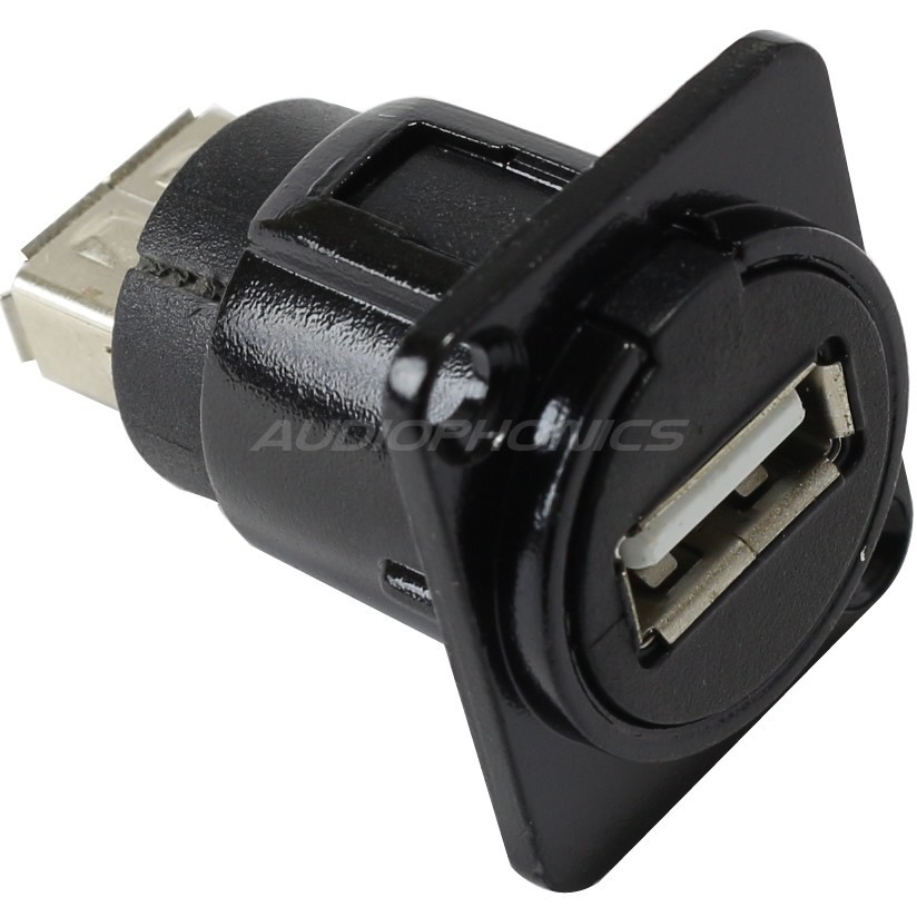 USB-A 2.0 Panel Mount to USB-A internal female to female Black