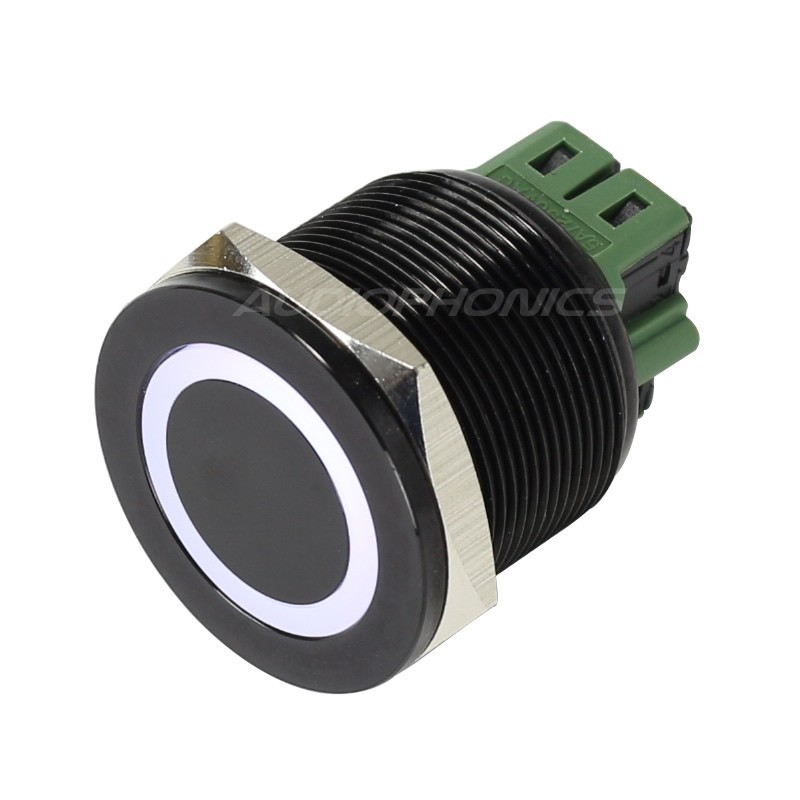 Anodized Aluminium Push Button with White Circle Light 1NO1NC 250V 5A Ø25mm Black Flat Head