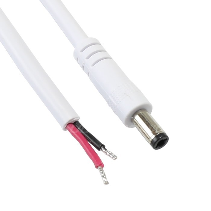 Jack DC to Naked Cable 5.5mm / 2.5mm 18 AWG White 1m