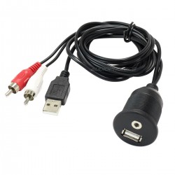 Passe Cloison USB-A Mâle / RCA Mâle vers USB-A Femelle / Jack 3.5mm Femelle 1m