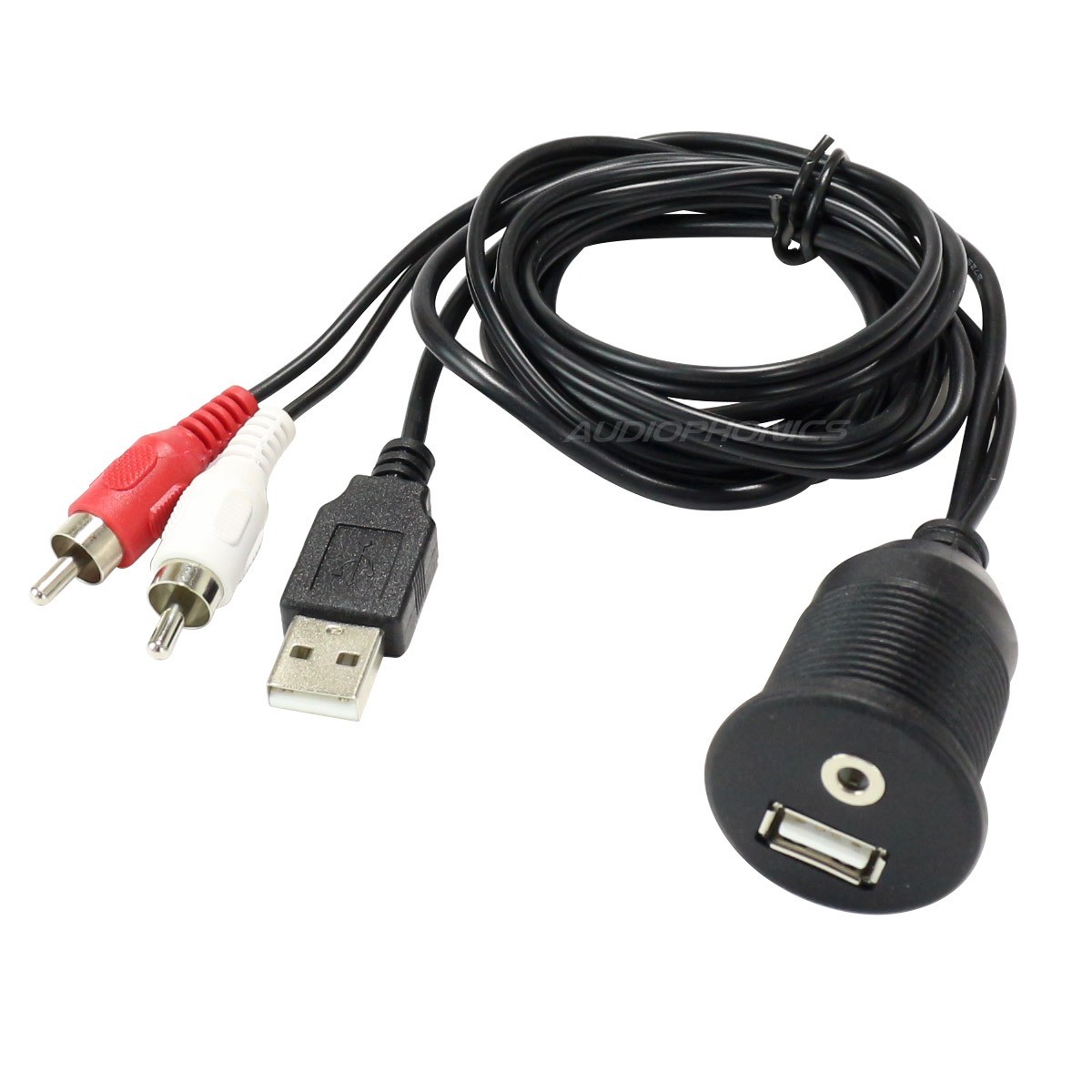 Panel Mount USB-A Male / RCA Male to USB-A Female / Jack 3.5mm Female 1m