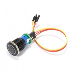 Aluminium Push Button and Pre-Welded Connector with Blue Light Circle Ø19mm Black