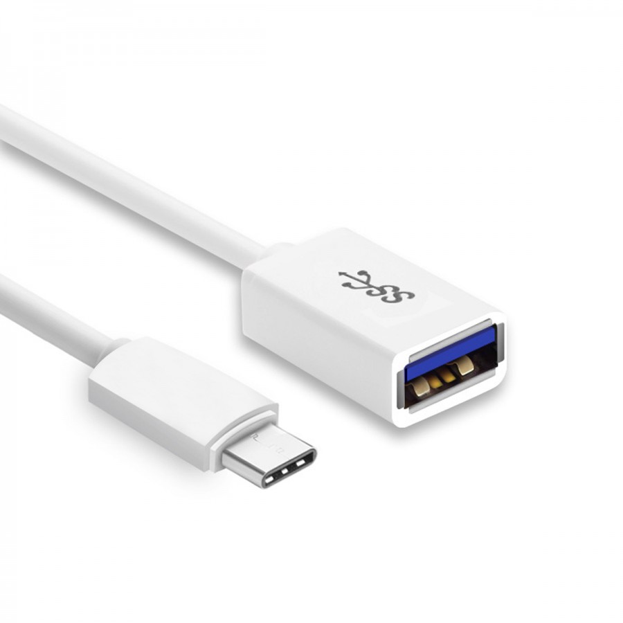 Câble USB-A 3.0 Femelle vers USB-C Mâle OTG Cuivre Gaine PVC Blanc