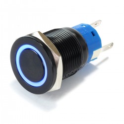 Anodized Aluminium Push Button with Blue Light Circle 1NO1NC 250V 5A Ø19mm Black