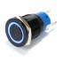 Bouton Poussoir Aluminium Anodisé avec Cercle Lumineux Bleu 1NO1NC 250V 5A Ø19mm Noir