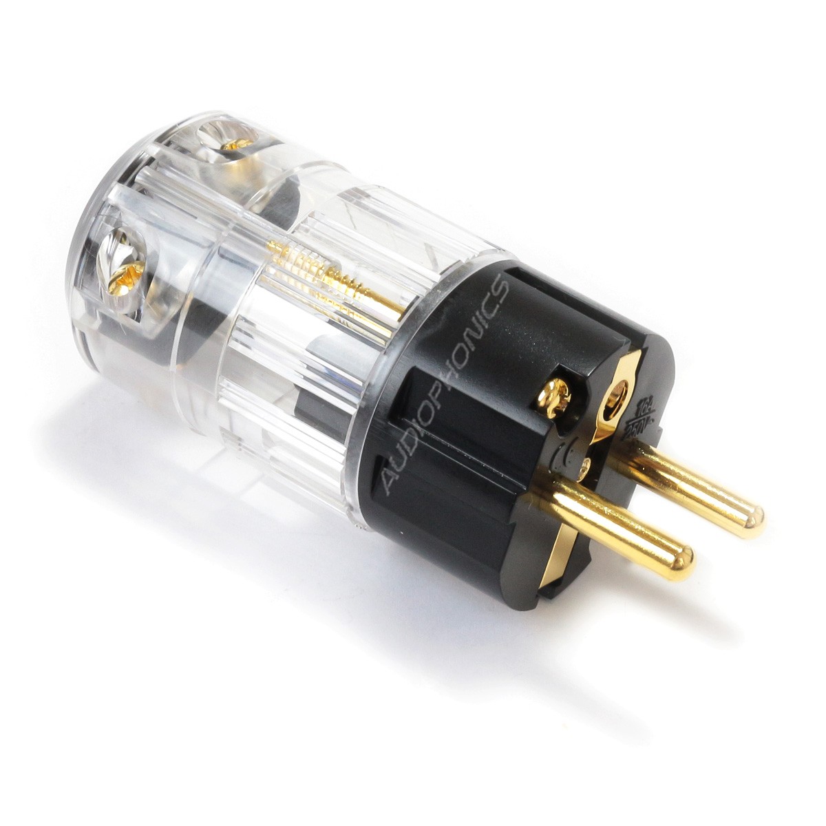 ELECAUDIO PS-24GC Connecteur Secteur Schuko Type E/F Plaqué Or 24K 3µ Ø16.5mm Transparent